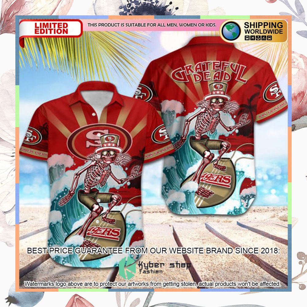 nfl san francisco 49ers grateful dead skull surfing hawaiian shirt 1 634