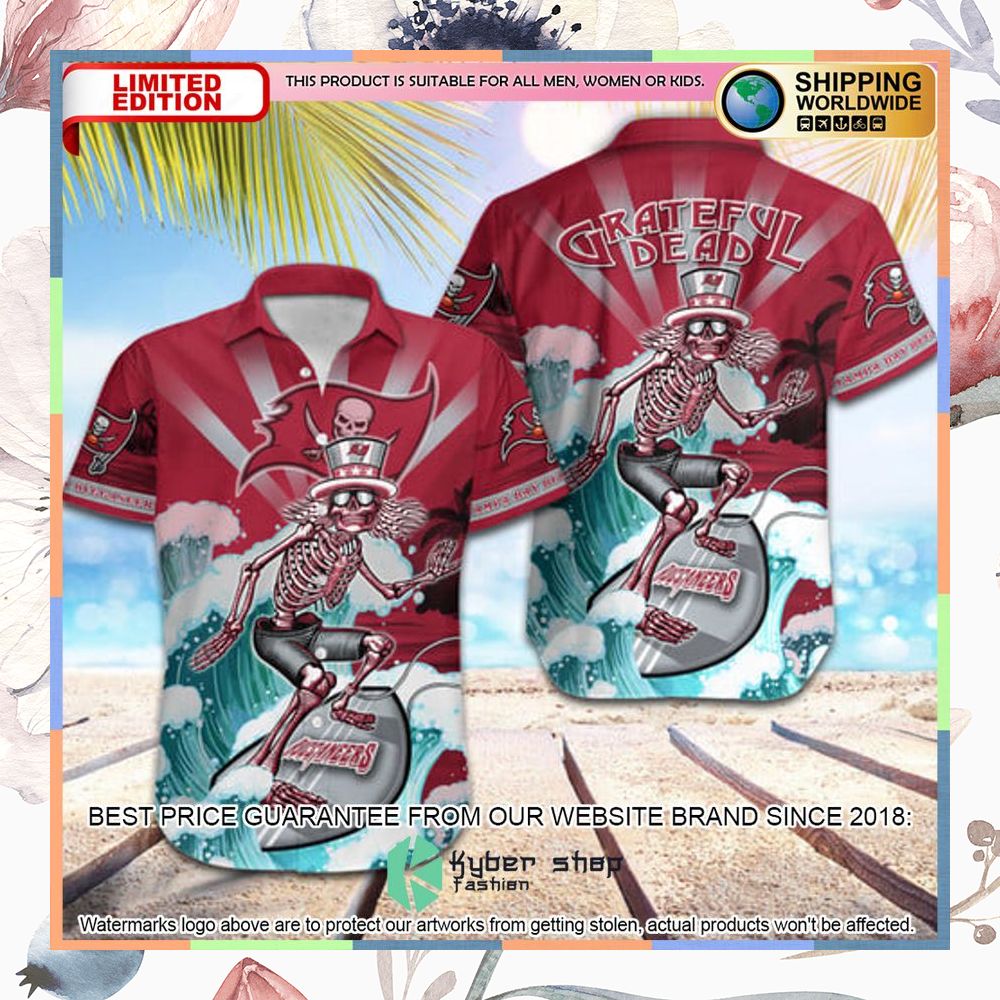 nfl tampa bay buccaneers grateful dead skull surfing hawaiian shirt 1 339