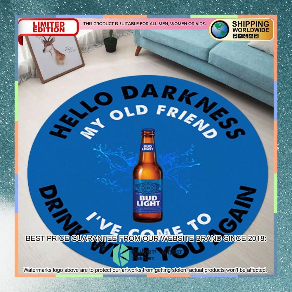 Pabst Blue Ribbon Hello Darkness My Old Friend Round Rug 3 pabst blue ribbon hello darkness my old friend round rug 1 685