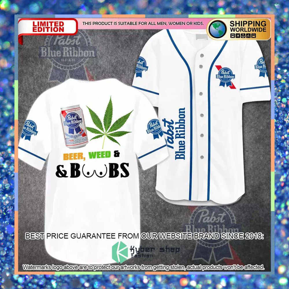 pabst blue ribbon weed boobs baseball jersey 1 762