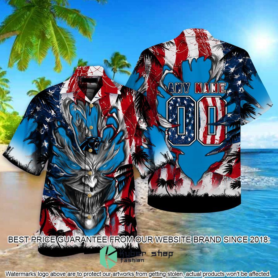 personalized carolina panthers us flag demon face hawaiian shirt 1 846
