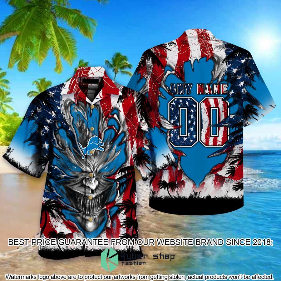 personalized detroit lions us flag demon face hawaiian shirt 1 671
