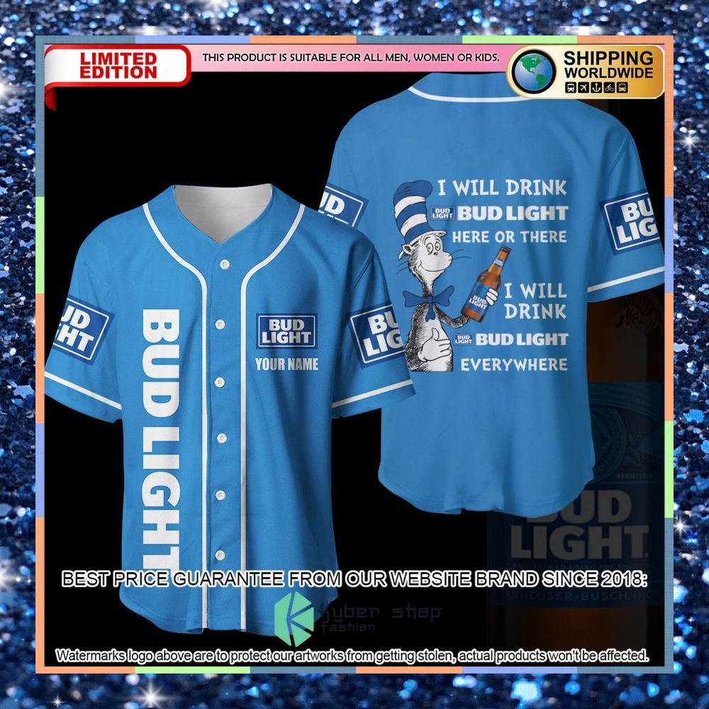 Personalized Dr Seuss I Will Drink Bud Light Here Or There Baseball Jersey 5 personalized dr seuss i will drink bud light here or there baseball jersey 1 153