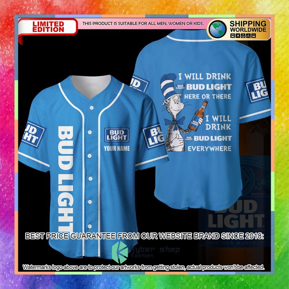 Personalized Dr Seuss I Will Drink Bud Light Here Or There Baseball Jersey 5 personalized dr seuss i will drink bud light here or there baseball jersey 1 706