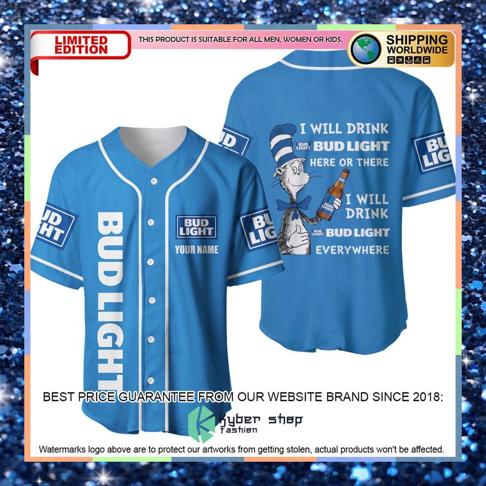 Personalized Dr Seuss I Will Drink Bud Light Here Or There Baseball Jersey 6 personalized dr seuss i will drink bud light here or there baseball jersey 2 55