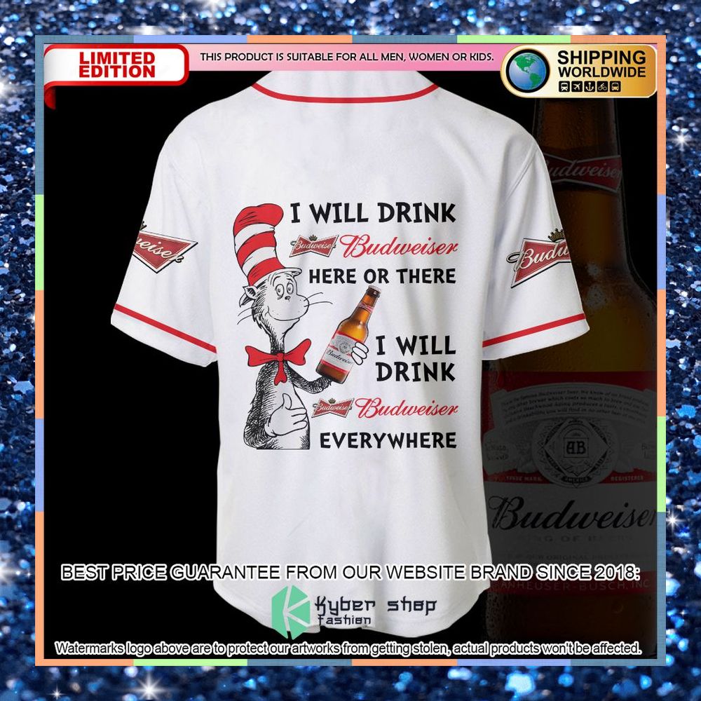 Personalized Dr Seuss I Will Drink Budweiser Here Or There Baseball Jersey 8 personalized dr seuss i will drink budweiser here or there baseball jersey 4 29