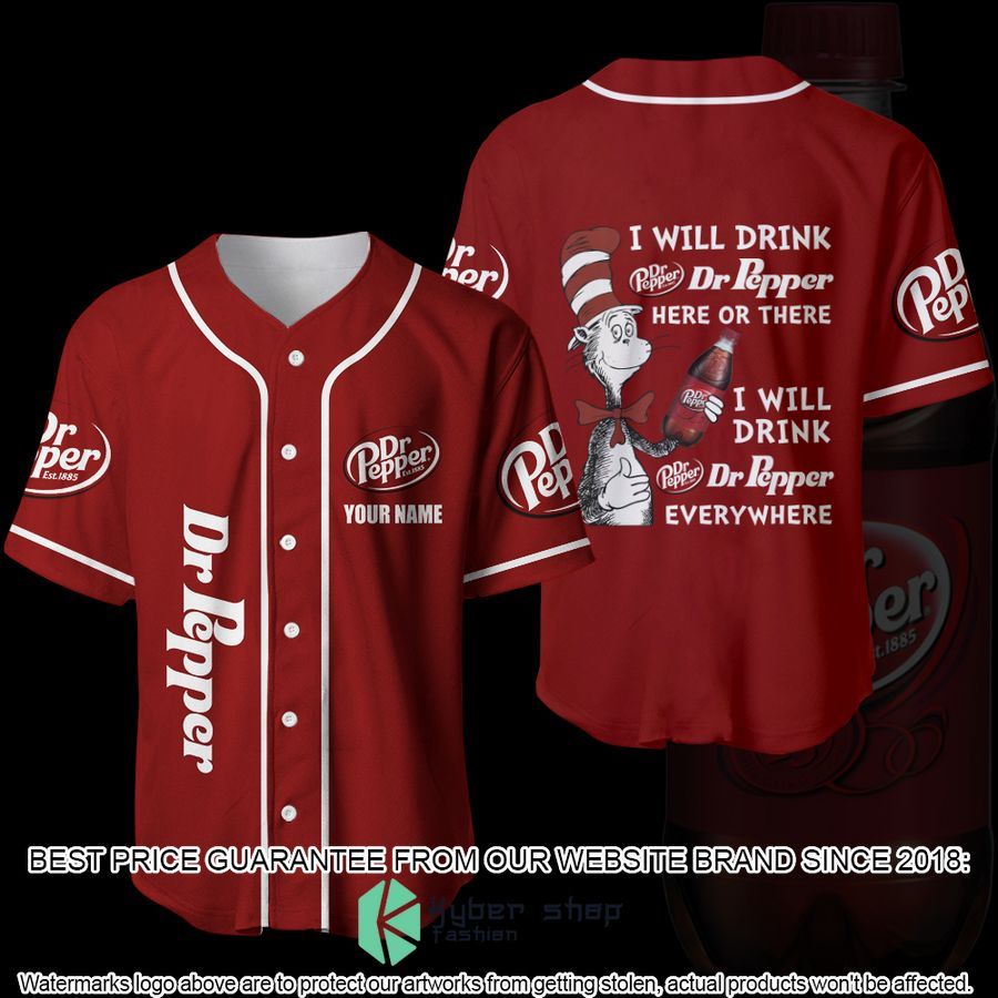 personalized dr seuss i will drink dr pepper here or there baseball jersey 1 538
