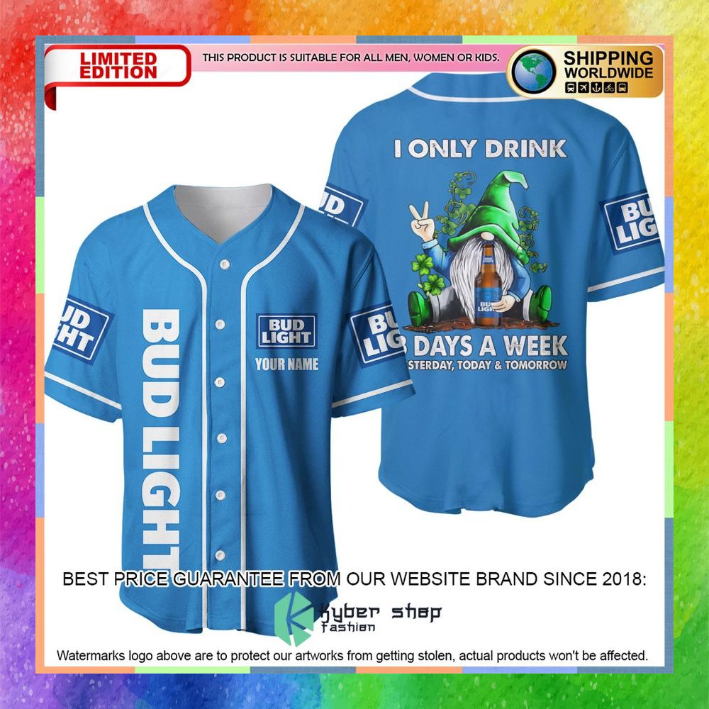 Personalized Gnome St Patricks I Only Drink Bud Light Baseball Jersey 6 personalized gnome st patricks i only drink bud light baseball jersey 2 571