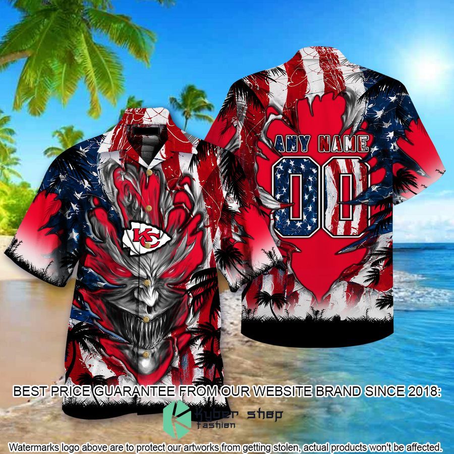 personalized kansas city chiefs us flag demon face hawaiian shirt 1 636