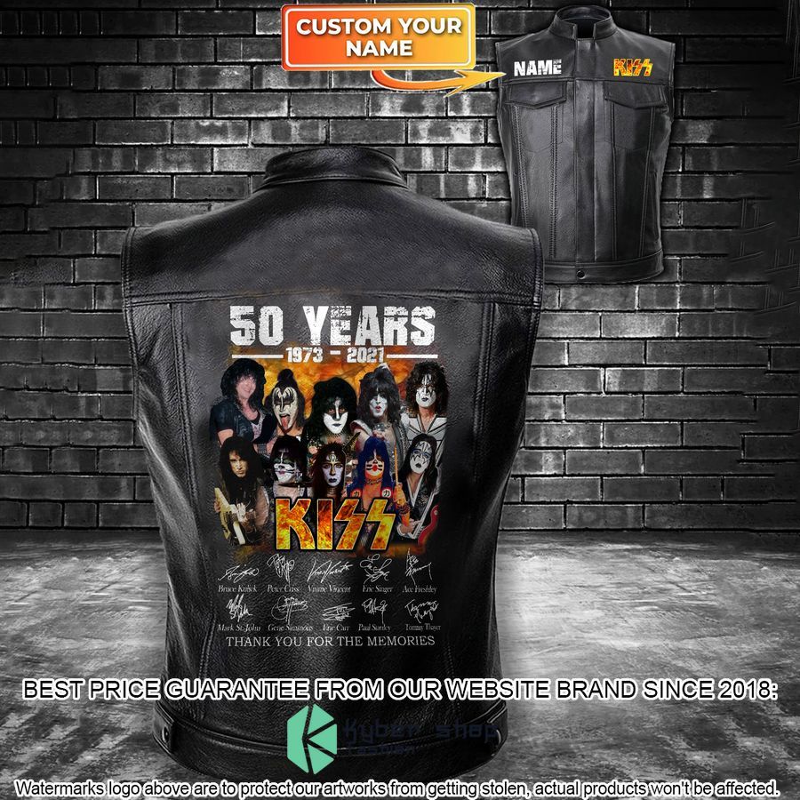 personalized kiss band 50 years 1973 2021 leather vest 1 300