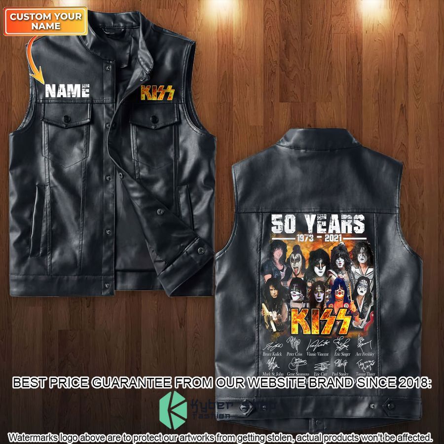 personalized kiss band 50 years 1973 2021 leather vest 2 886