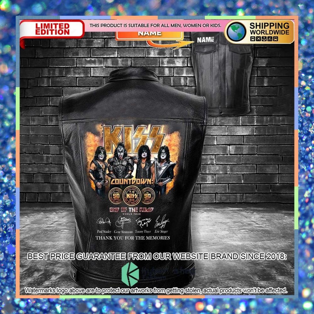 personalized kiss band countdown leather vest 1 383