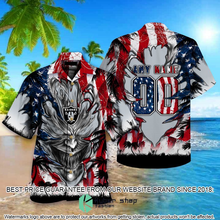 personalized las vegas raiders us flag demon face hawaiian shirt 1 292