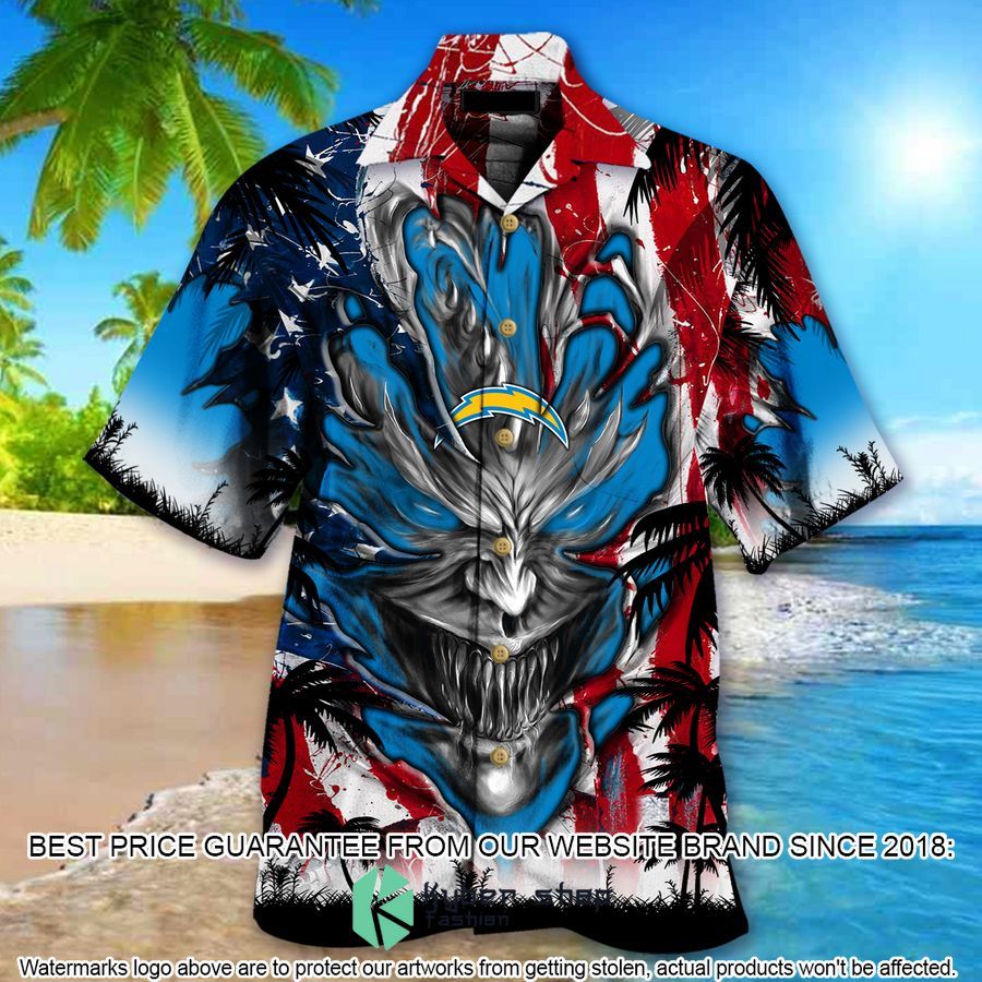 personalized los angeles chargers us flag demon face hawaiian shirt 2 990