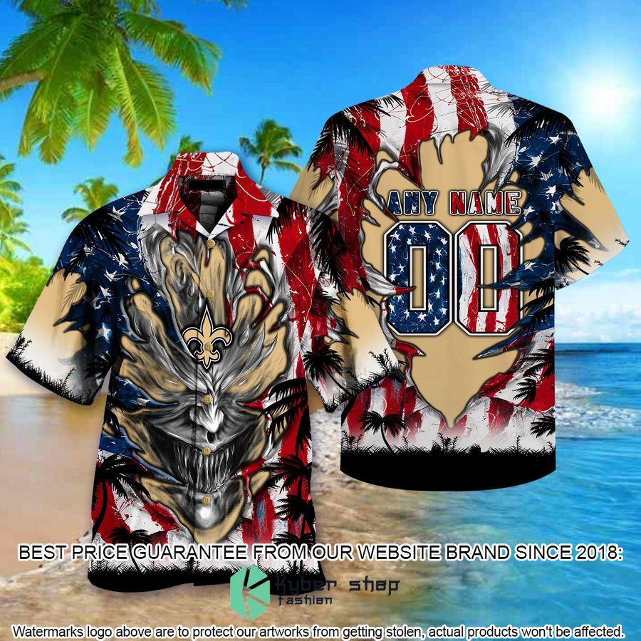 personalized new orleans saints us flag demon face hawaiian shirt 1 235