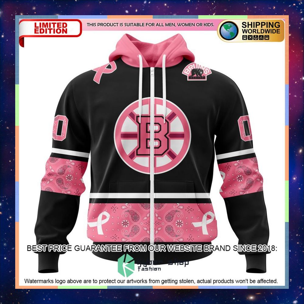 personalized nhl boston bruins in classic style with paisley in october we wear pink breast cancer shirt hoodie 2 202