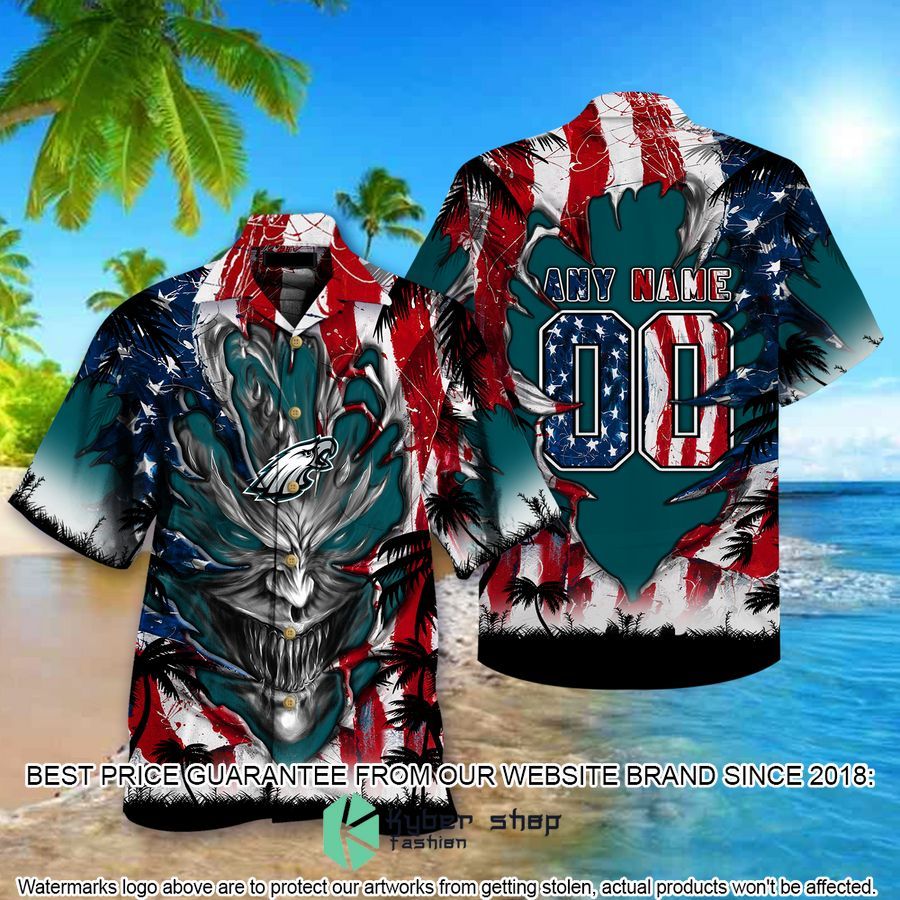 personalized philadelphia eagles us flag demon face hawaiian shirt 1 860