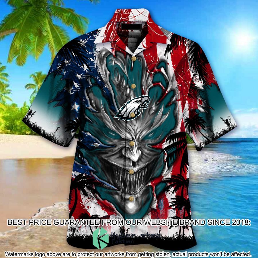 personalized philadelphia eagles us flag demon face hawaiian shirt 2 783
