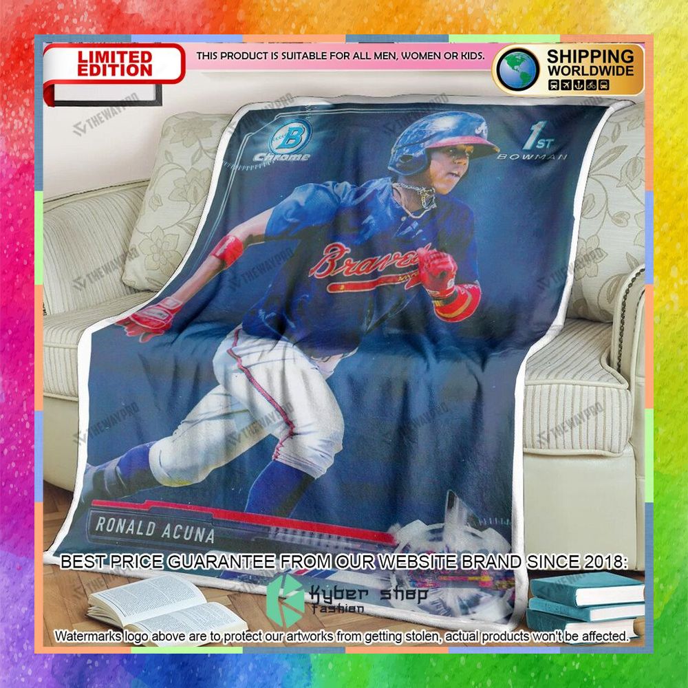 Ronald Acuna Jr 1St 2017 Bowman Baseball Card Soft Blanket 5 ronald acuna jr 1st 2017 bowman baseball card soft blanket 1 266