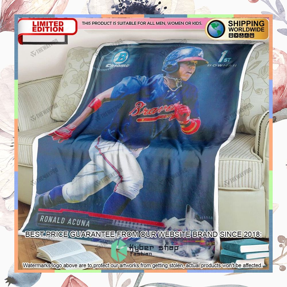 Ronald Acuna Jr 1St 2017 Bowman Baseball Card Soft Blanket 9 ronald acuna jr 1st 2017 bowman baseball card soft blanket 1 694
