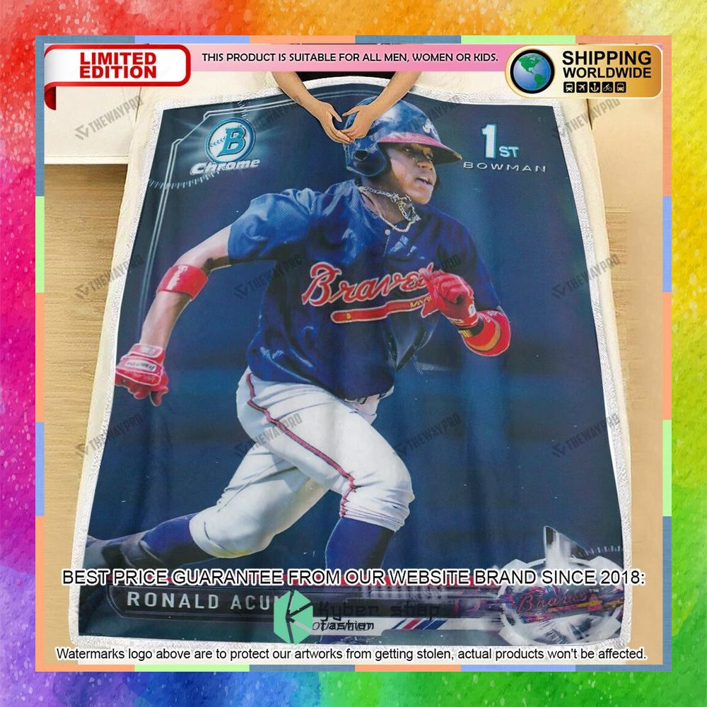 Ronald Acuna Jr 1St 2017 Bowman Baseball Card Soft Blanket 6 ronald acuna jr 1st 2017 bowman baseball card soft blanket 2 375