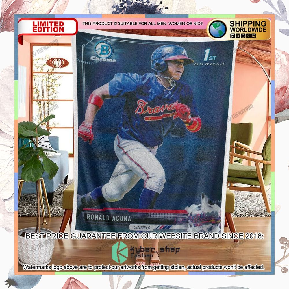 Ronald Acuna Jr 1St 2017 Bowman Baseball Card Soft Blanket 11 ronald acuna jr 1st 2017 bowman baseball card soft blanket 3 338