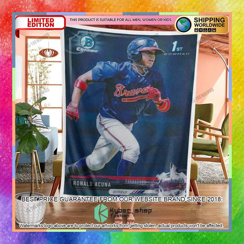 Ronald Acuna Jr 1St 2017 Bowman Baseball Card Soft Blanket 7 ronald acuna jr 1st 2017 bowman baseball card soft blanket 3 367