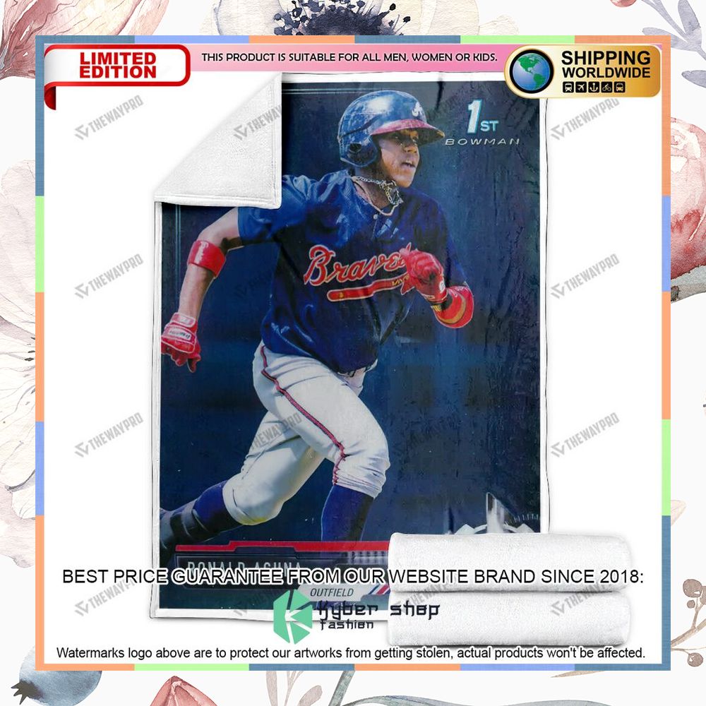 Ronald Acuna Jr 1St 2017 Bowman Baseball Card Soft Blanket 12 ronald acuna jr 1st 2017 bowman baseball card soft blanket 4 300