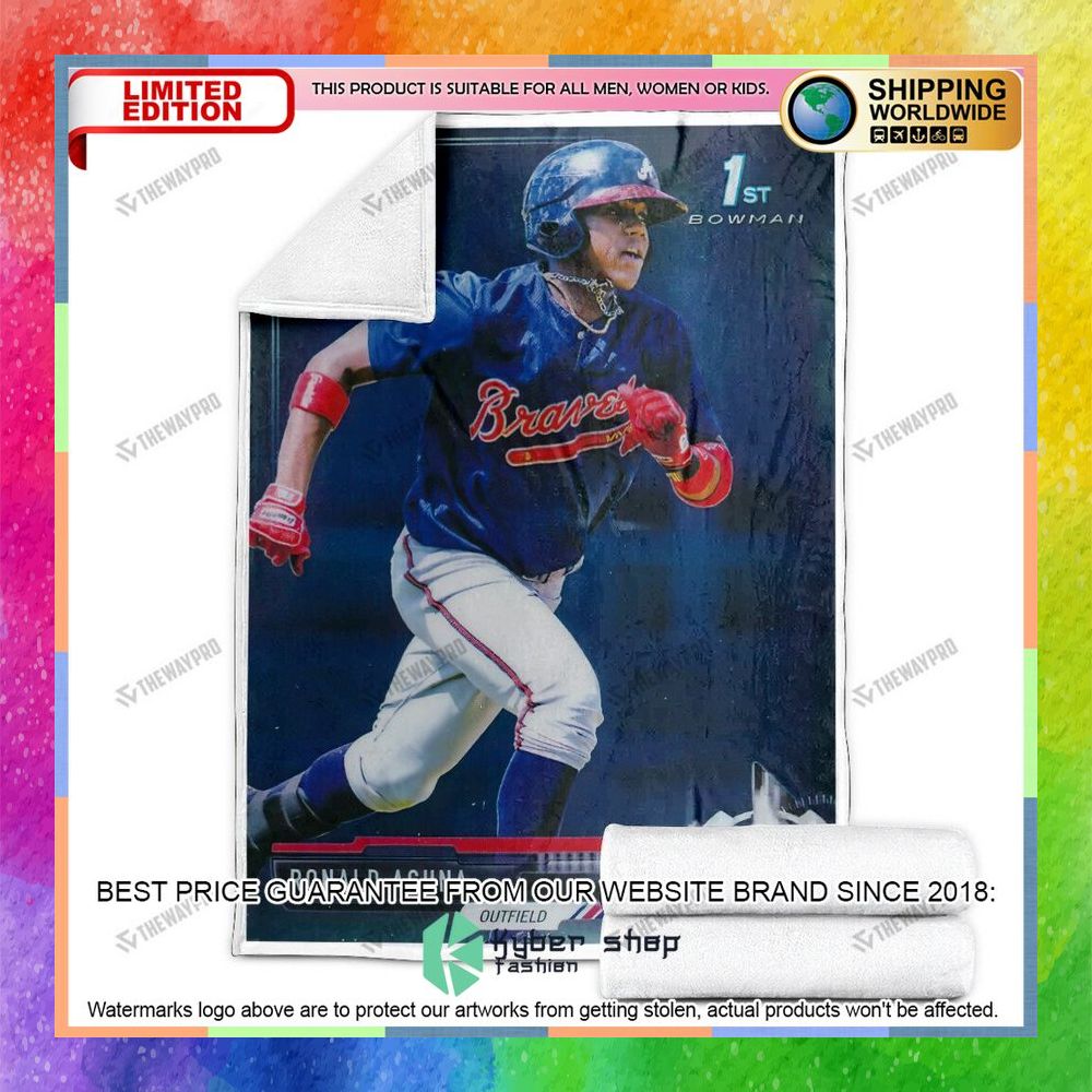 Ronald Acuna Jr 1St 2017 Bowman Baseball Card Soft Blanket 8 ronald acuna jr 1st 2017 bowman baseball card soft blanket 4 603