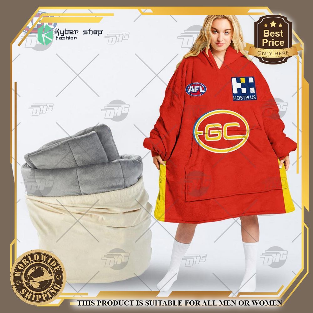 personalized afl gold coast suns football club hoodie blanket 1