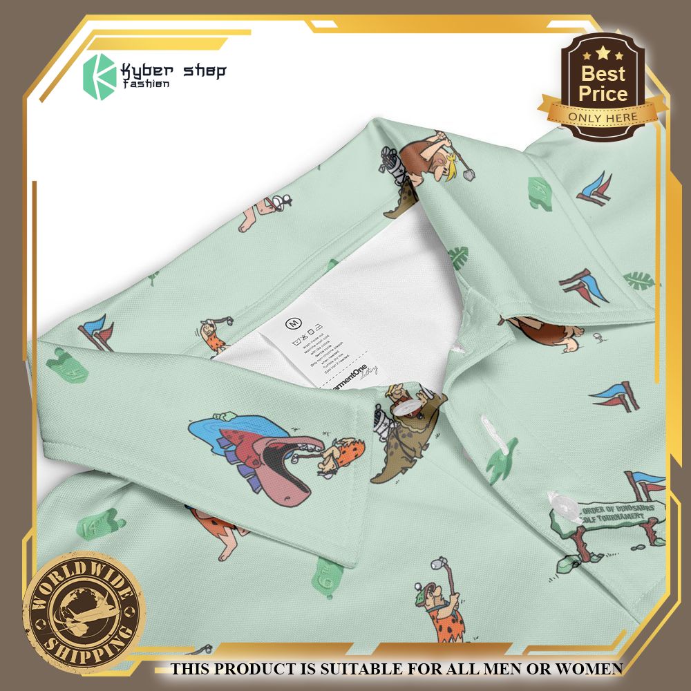 fred flintstone playing golf pattern men women polo shirt 2