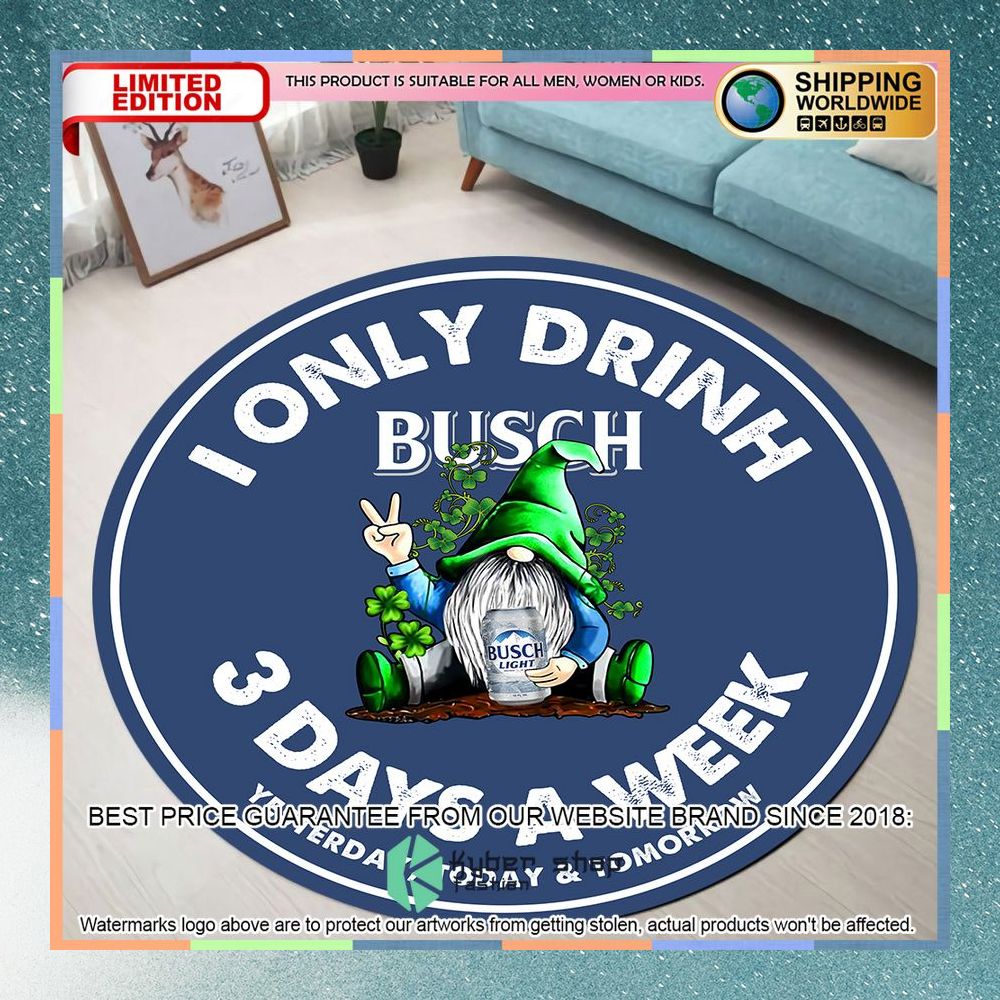 St Patrick Day Gnome I Only Drink Busch Light Round Rug 3 st patrick day gnome i only drink busch light round rug 1 370