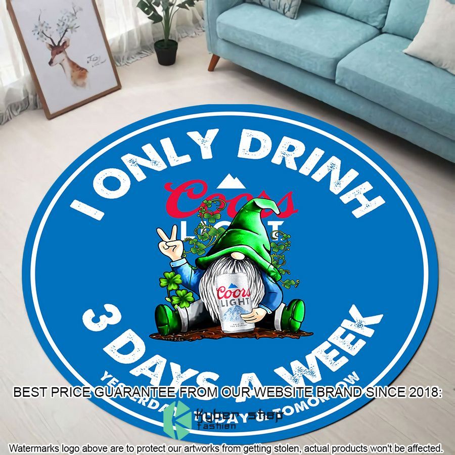 st patrick day gnome i only drink coors light round rug 1 391