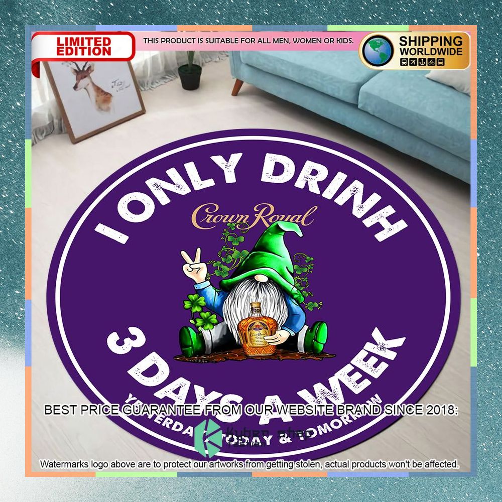 St Patrick Day Gnome I Only Drink Crown Royal Round Rug 3 st patrick day gnome i only drink crown royal round rug 1 520