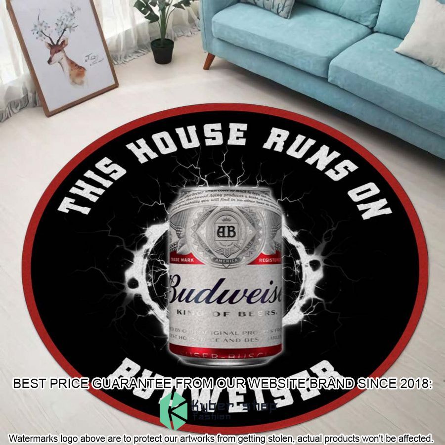 this house runs on budweiser round rug 1 582