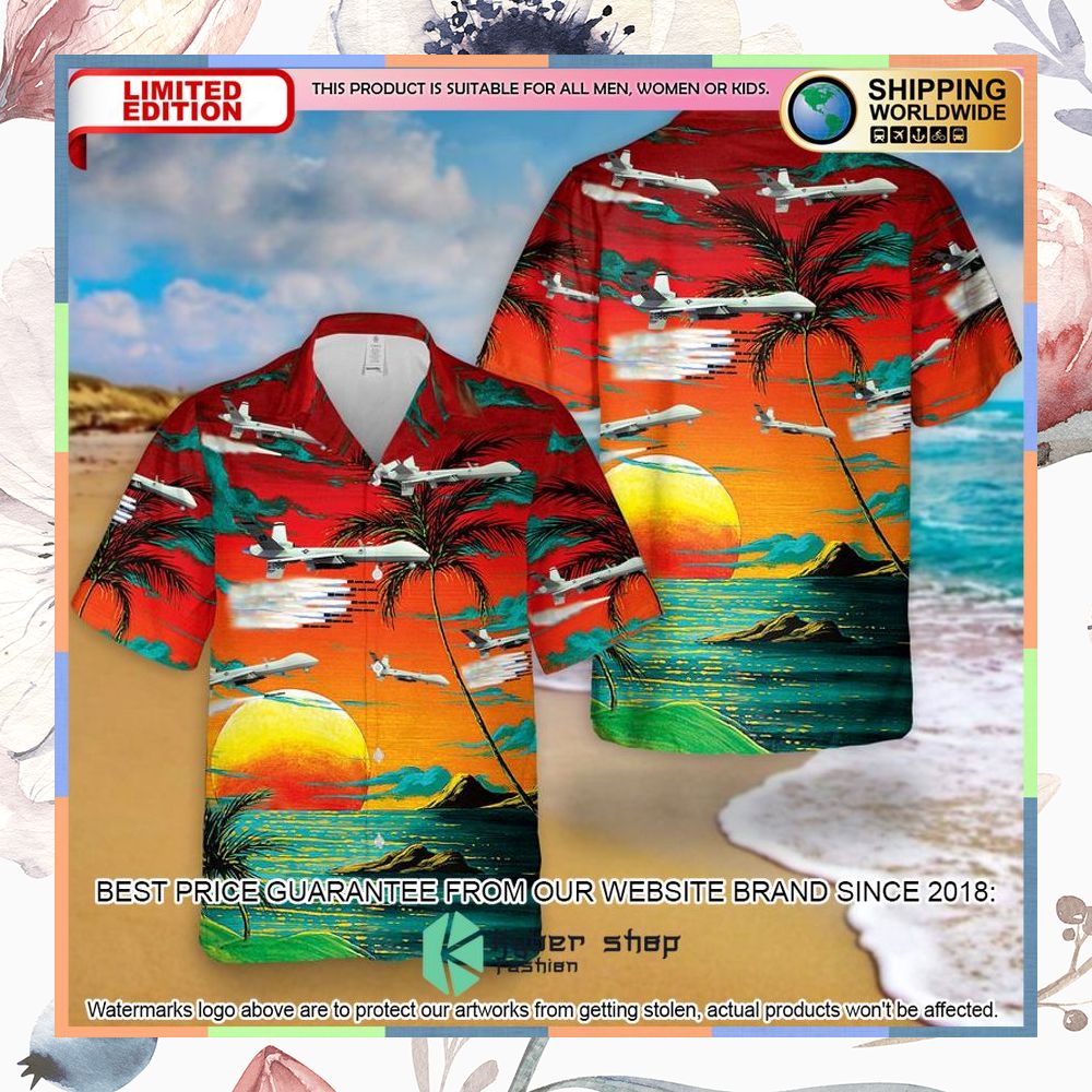 US Air Force General Atomics MQ-9 Reaper sunset Hawaiian Shirt 3 us air force general atomics mq 9 reaper sunset hawaiian shirt 1 823