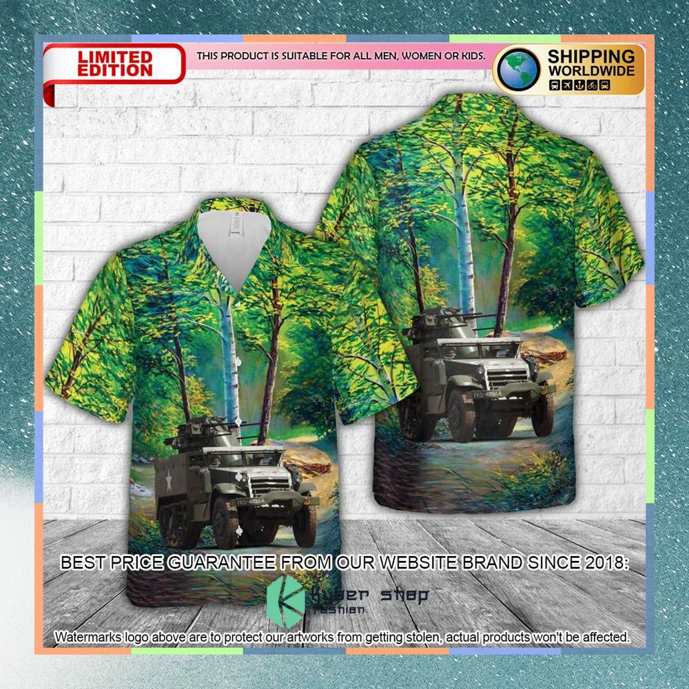 US Army M16 Half Track Anti Aircraft Hawaiian Shirt 3 us army m16 half track anti aircraft hawaiian shirt 1 446