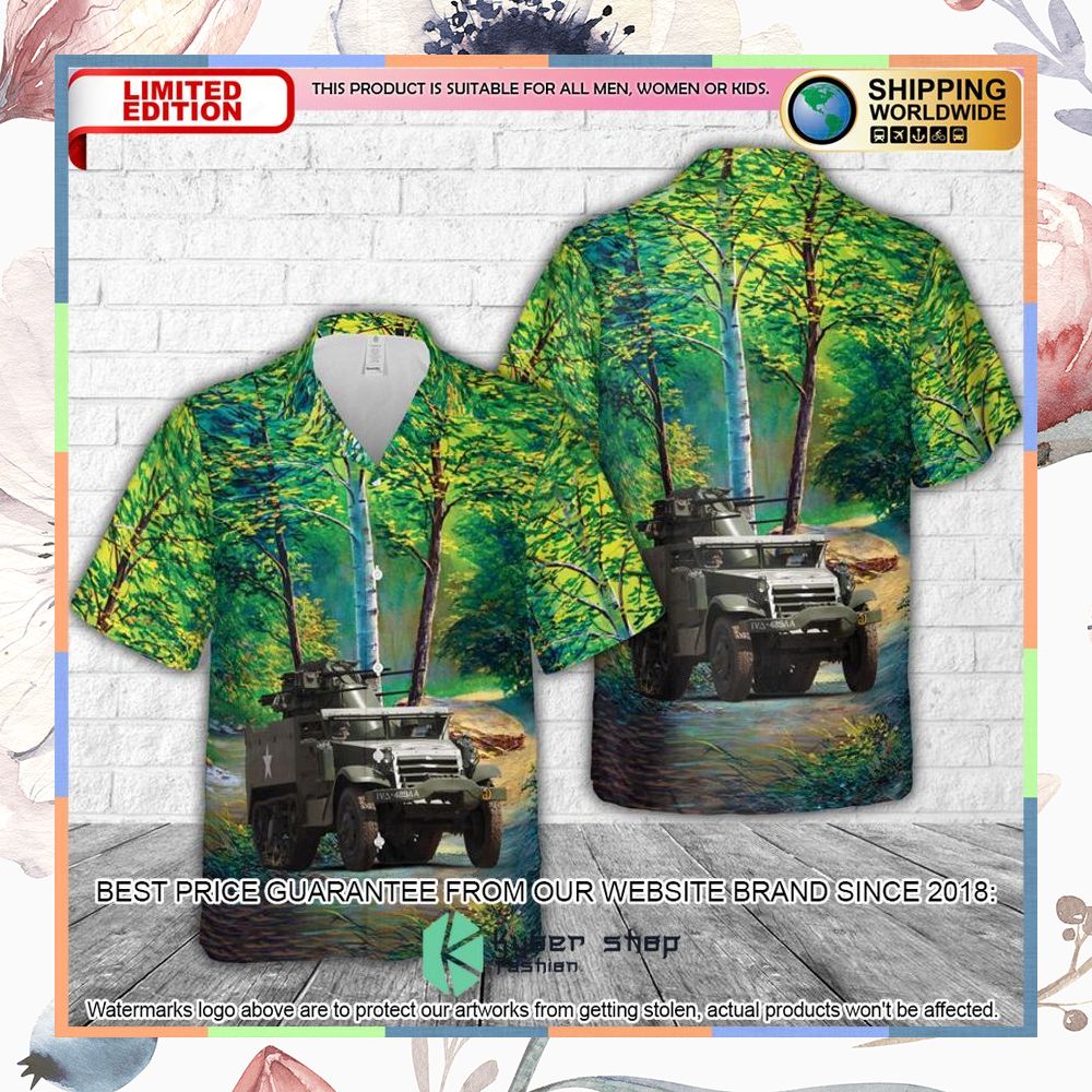 us army m16 half track anti aircraft hawaiian shirt 1 861