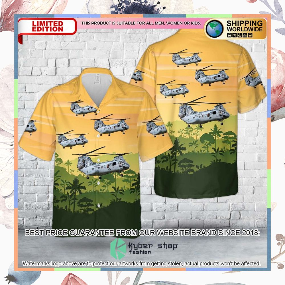 US Marine Corps Boeing Vertol CH-46 Sea Knight Of HMM-262 Flying Tigers Hawaiian Shirt 3 us marine corps boeing vertol ch 46 sea knight of hmm 262 flying tigers hawaiian shirt 1 613