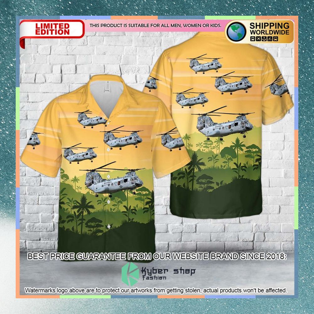 us marine corps boeing vertol ch 46 sea knight of hmm 262 flying tigers hawaiian shirt 1 892
