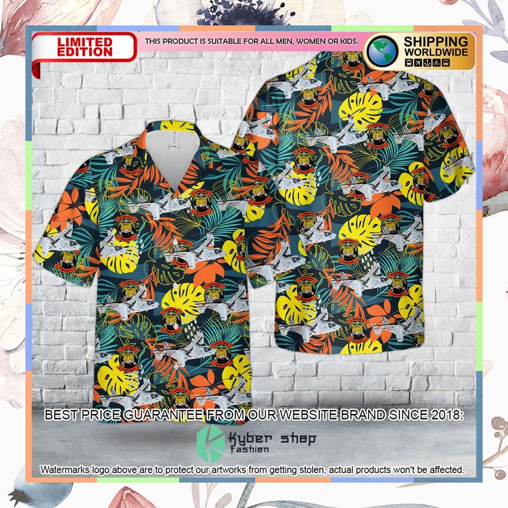 US Marine Corps MV-22B Osprey Of HMM-262 Flying Tigers Hawaiian Shirt 3 us marine corps mv 22b osprey of hmm 262 flying tigers hawaiian shirt 1 545