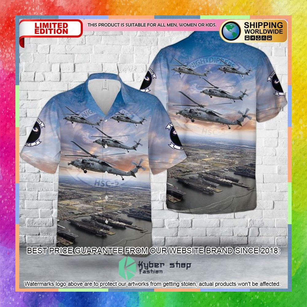 US Navy HSC 5 Nightdippers Sikorsky MH 60S Seahawk At Naval Station Norfolk Hawaiian Shirt 3 us navy hsc 5 nightdippers sikorsky mh 60s seahawk at naval station norfolk hawaiian shirt 1 340