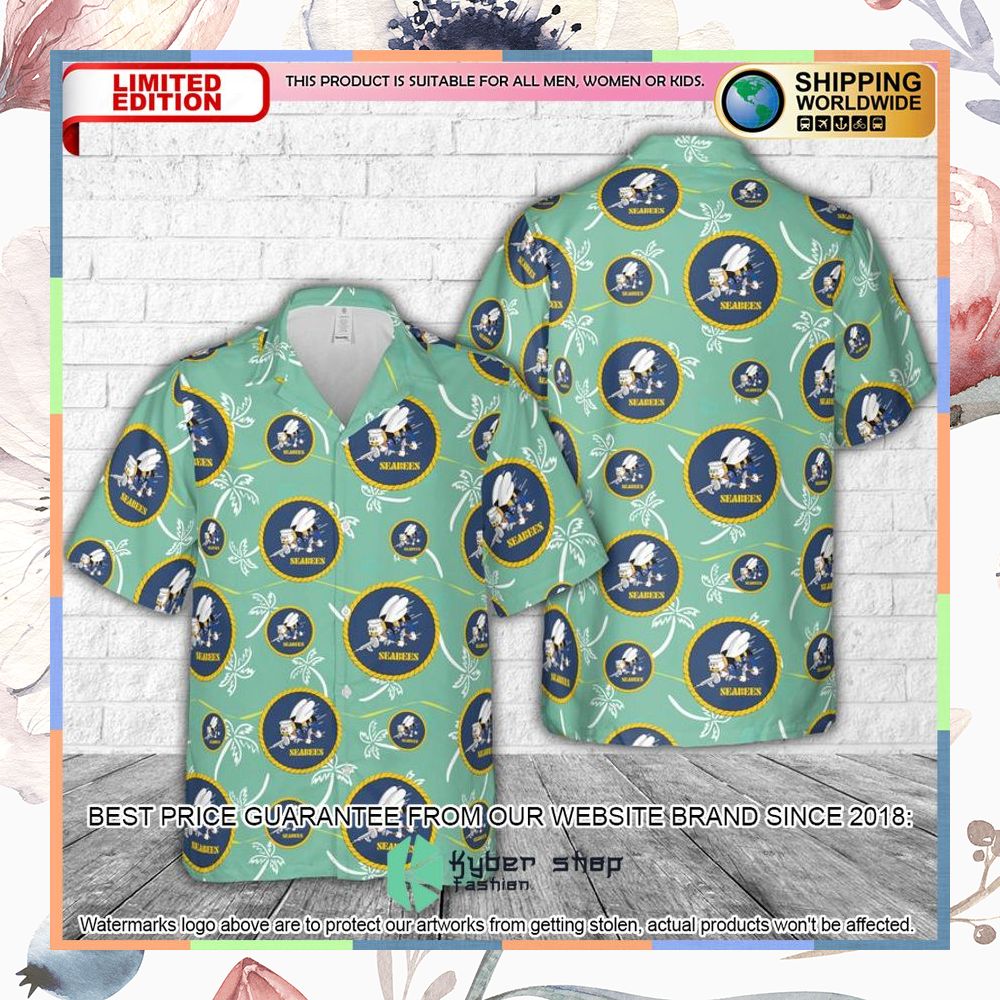 us navy seabees naval construction force ncf green hawaiian shirt 1 146