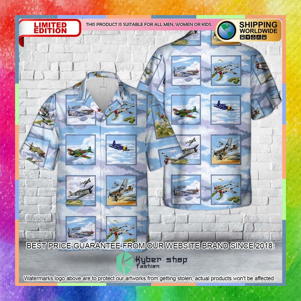 Warbirds WWII Planes blue Hawaiian Shirt 3 warbirds wwii planes blue hawaiian shirt 1 174