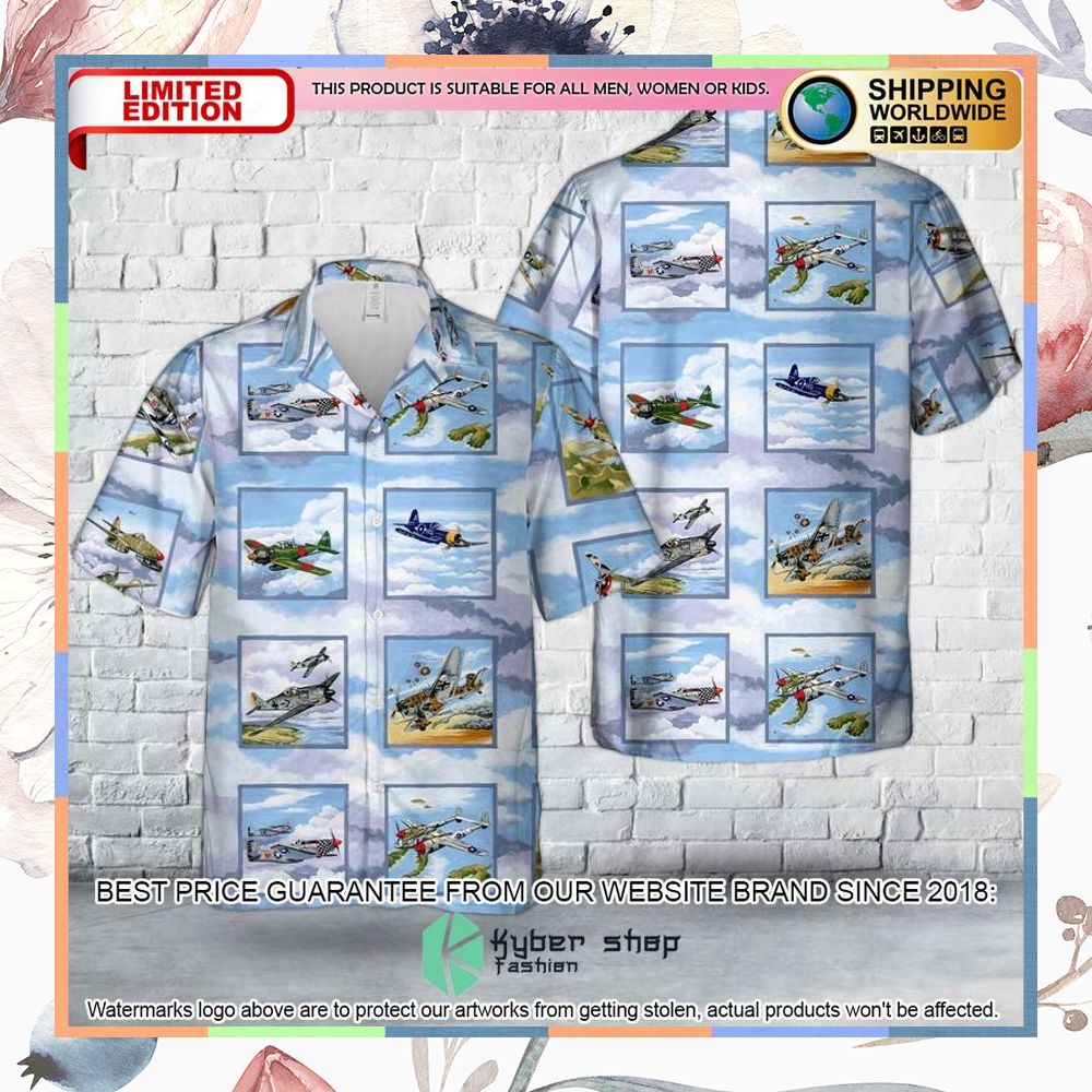 warbirds wwii planes blue hawaiian shirt 1 907