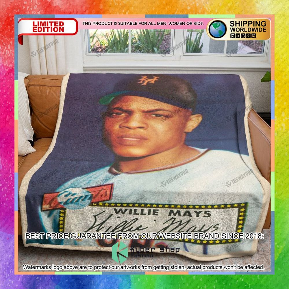 Willie Mays New York Mets Baseball Card Soft Blanket 3 willie mays new york mets baseball card soft blanket 1 340