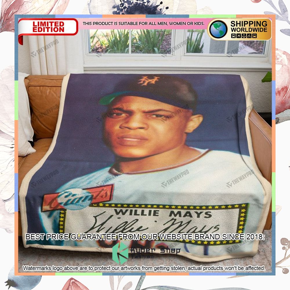 Willie Mays New York Mets Baseball Card Soft Blanket 5 willie mays new york mets baseball card soft blanket 1 689