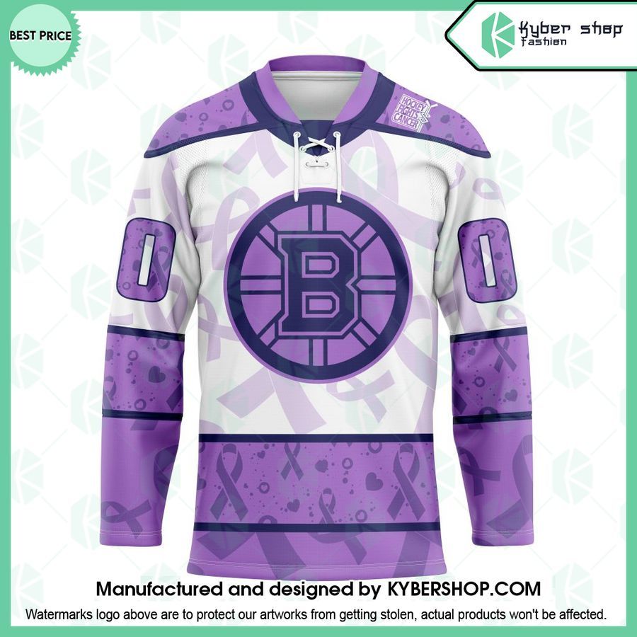 boston bruins lavender fight cancer custom hockey jersey 1 974