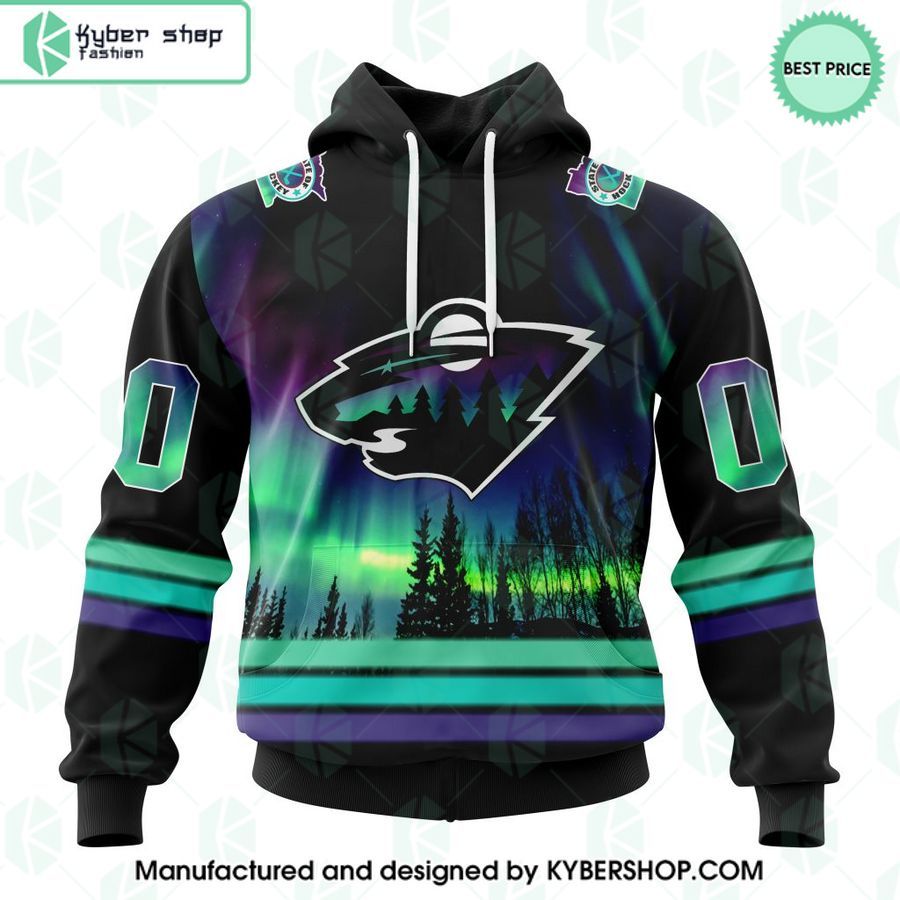 personalized nhl minnesota wild special design with northern lights shirt hoodie 1 177