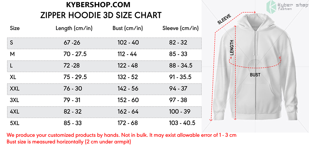 Zip Hoodie Size Chart Kybershop